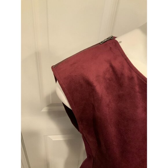 BCBG Max Azria Maroon Faux Suede Karlee Sleeveless Shift Dress, Size Small - Picture 3 of 8